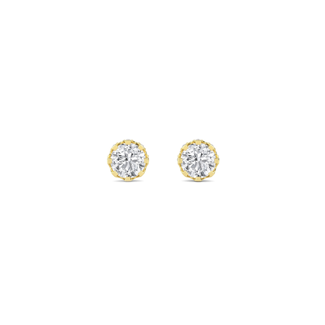 Round Crown Halo Lab Grown Diamond Stud Earrings