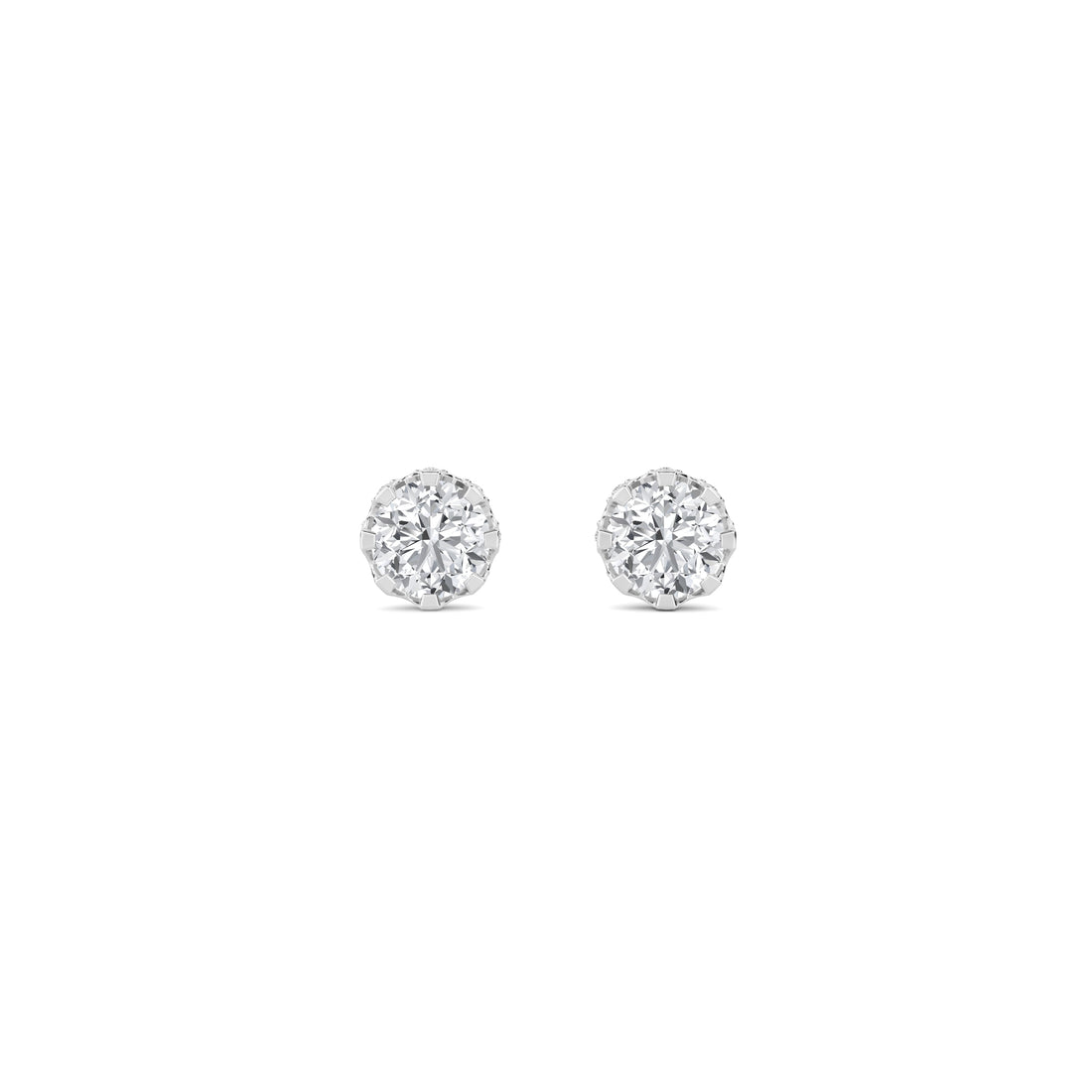 Round Crown Halo Lab Grown Diamond Stud Earrings (Silver) - image 1