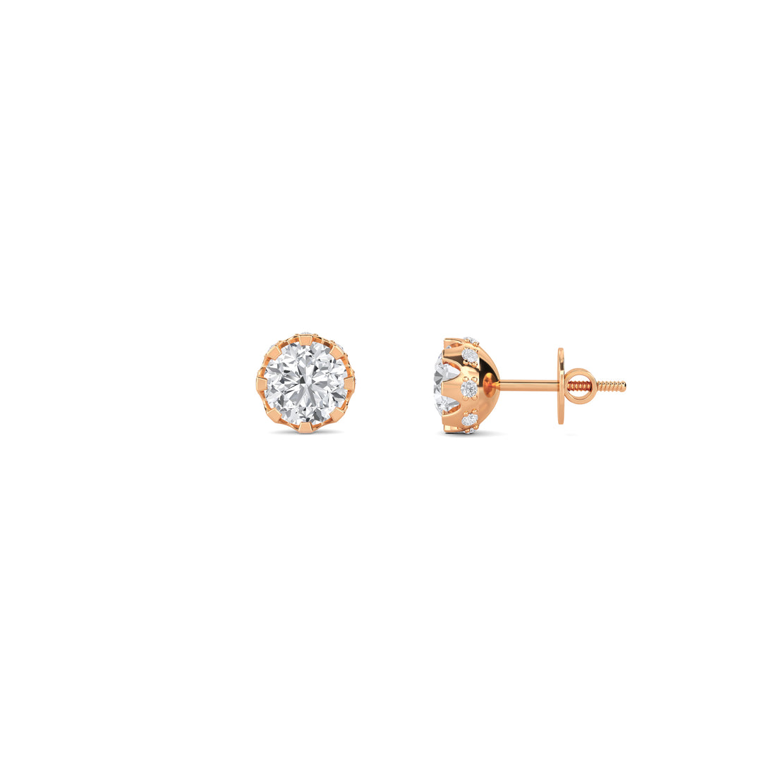 Round Crown Halo Lab Grown Diamond Stud Earrings