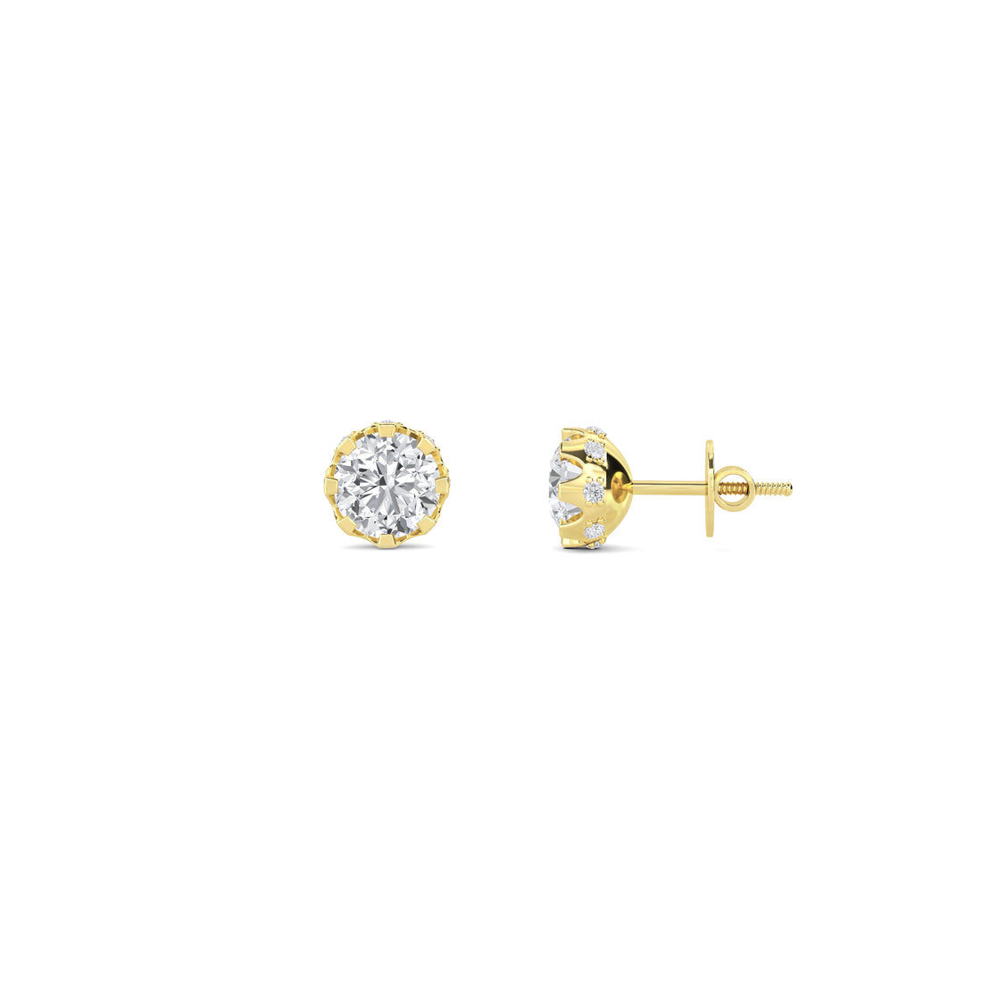 Round Crown Halo Lab Grown Diamond Stud Earrings
