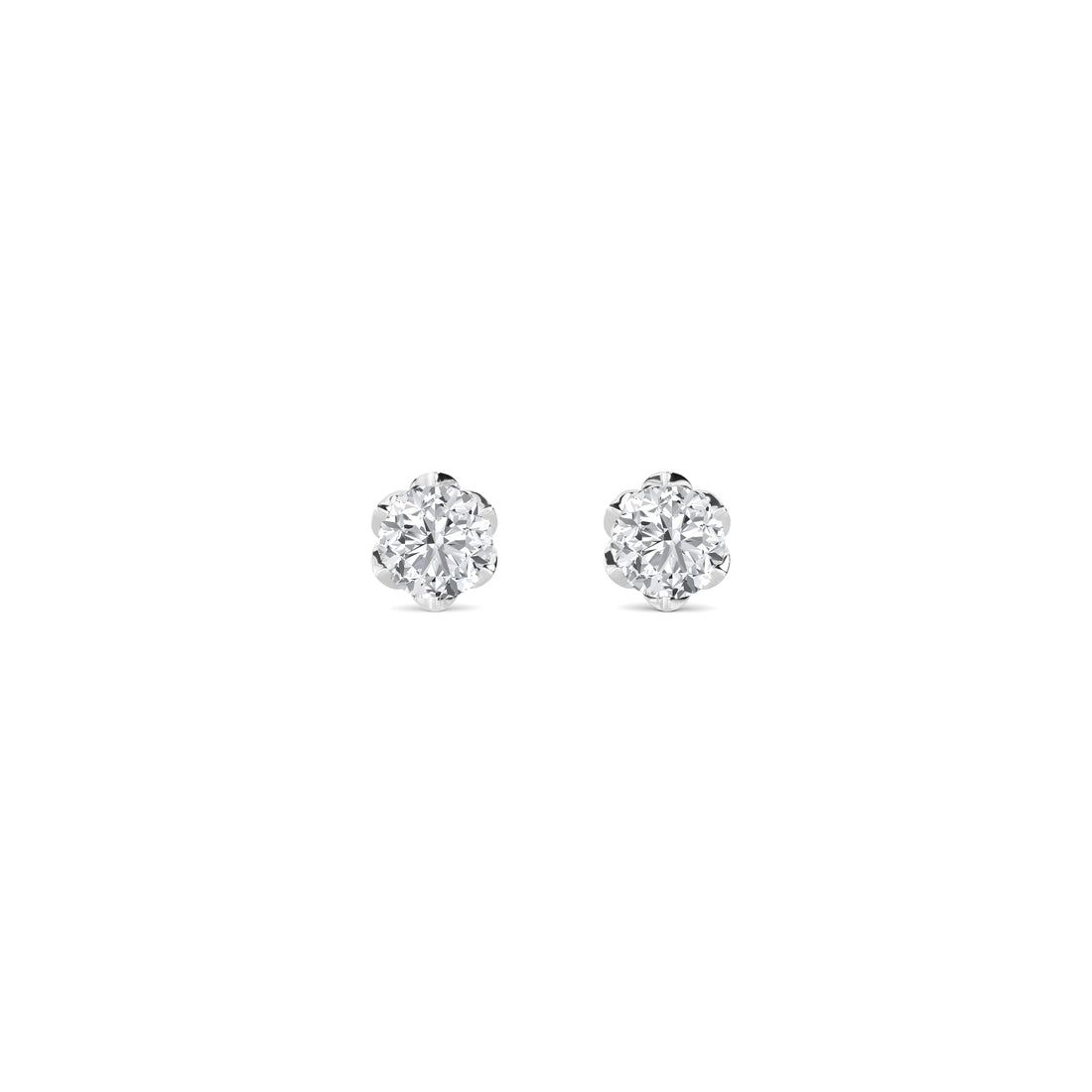 Round Six Petal Solitaire Lab Grown Diamond Stud Earrings (Silver) - image 1