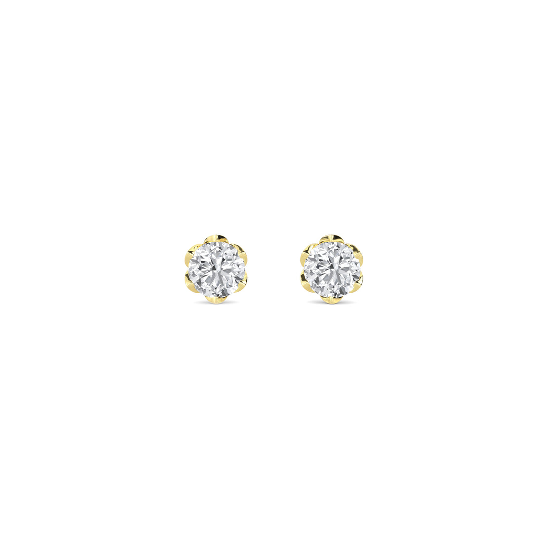 Round Six Petal Solitaire Lab Grown Diamond Stud Earrings - image 1