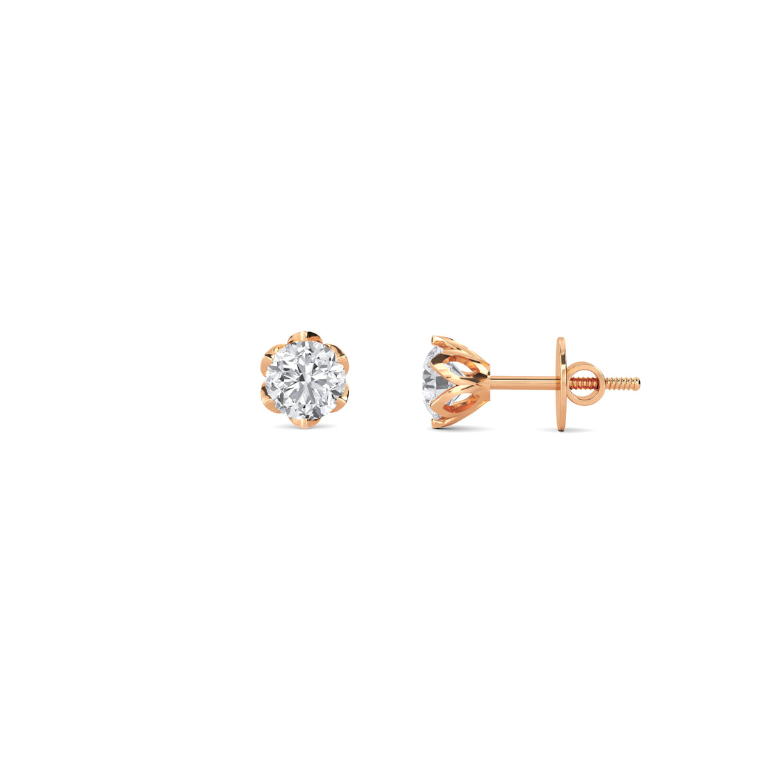 Round Six Petal Solitaire Lab Grown Diamond Stud Earrings