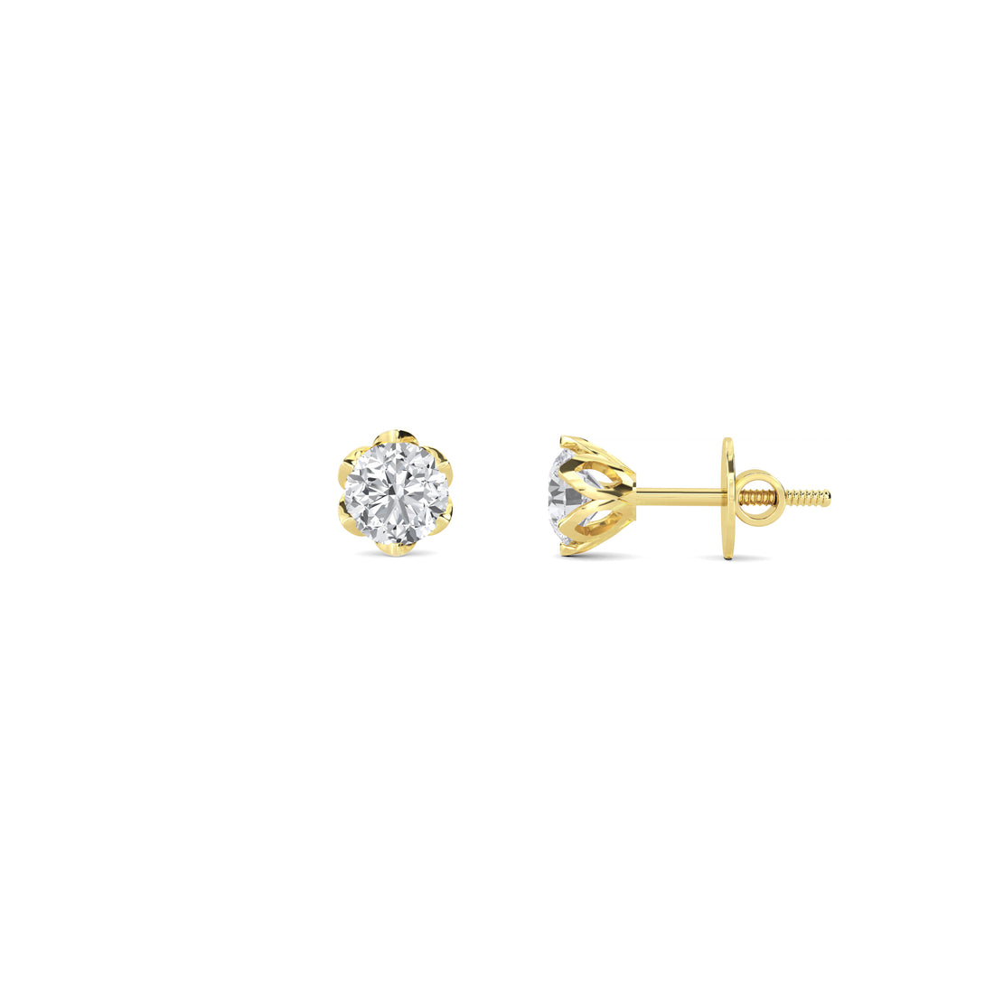 Round Six Petal Solitaire Lab Grown Diamond Stud Earrings