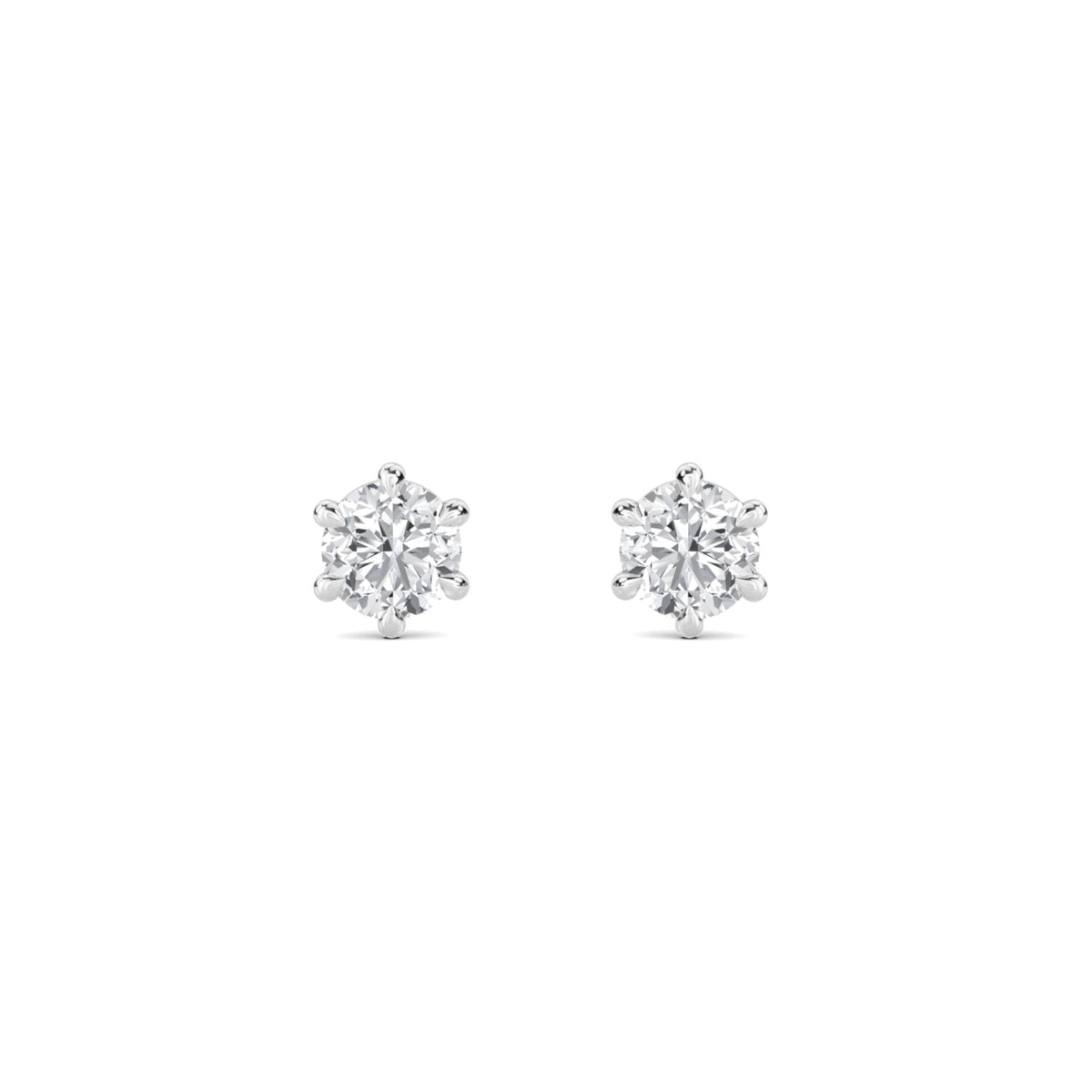Round Six Prong Petite Solitaire Lab Grown Diamond Stud Earrings (Silver) - image 1