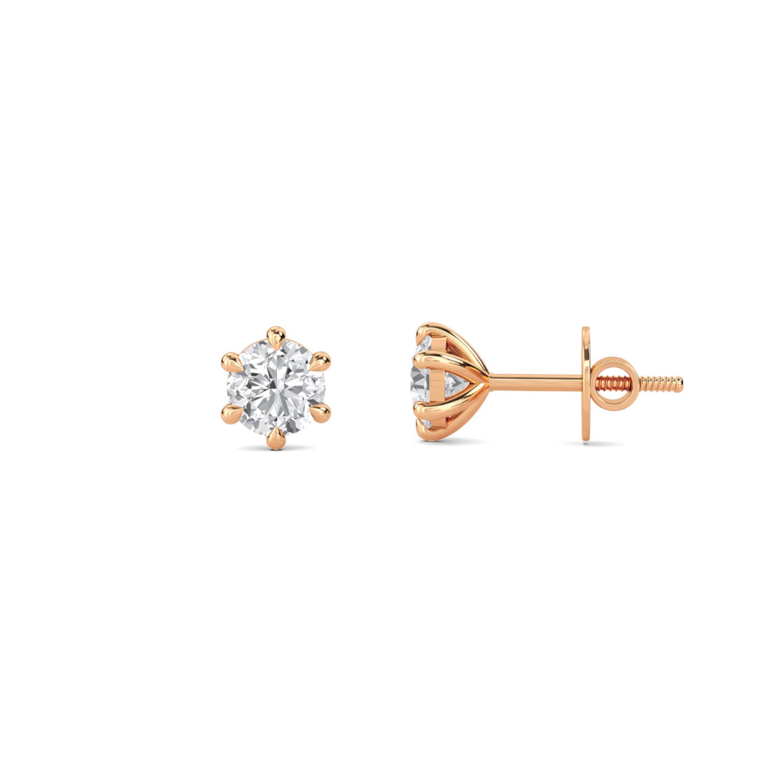 Round Six Prong Petite Solitaire Lab Grown Diamond Stud Earrings