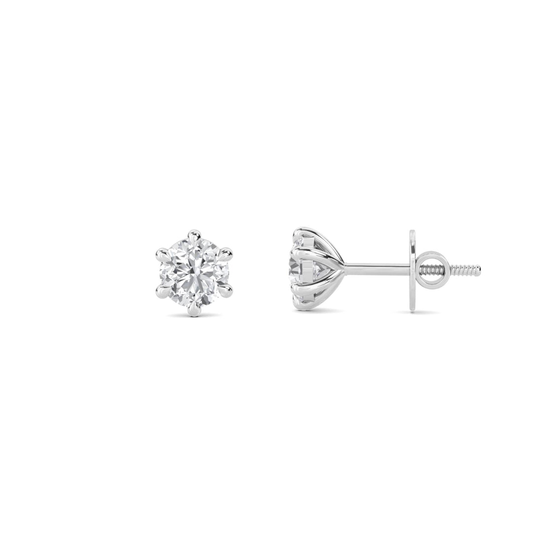 Round Six Prong Petite Solitaire Lab Grown Diamond Stud Earrings (Silver)