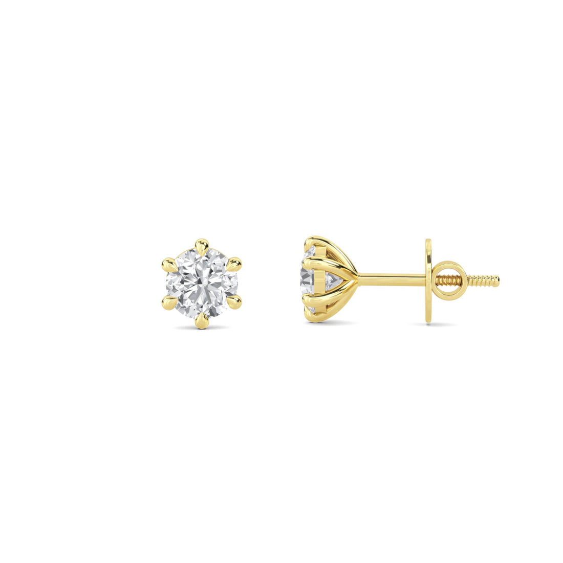 Round Six Prong Petite Solitaire Lab Grown Diamond Stud Earrings