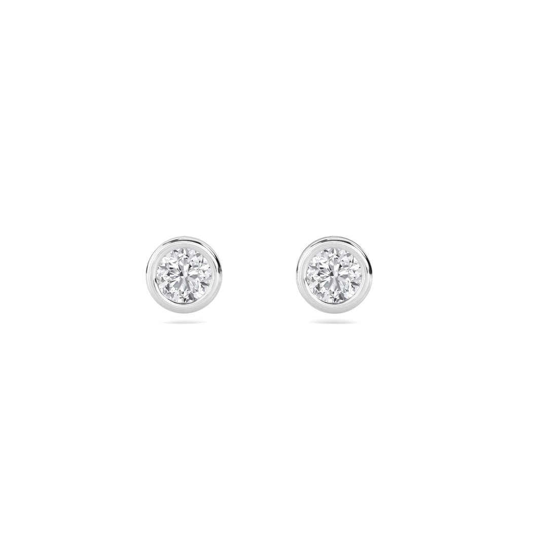 Round Bezel Solitaire Lab Grown Diamond Stud Earrings (Silver) - image 1