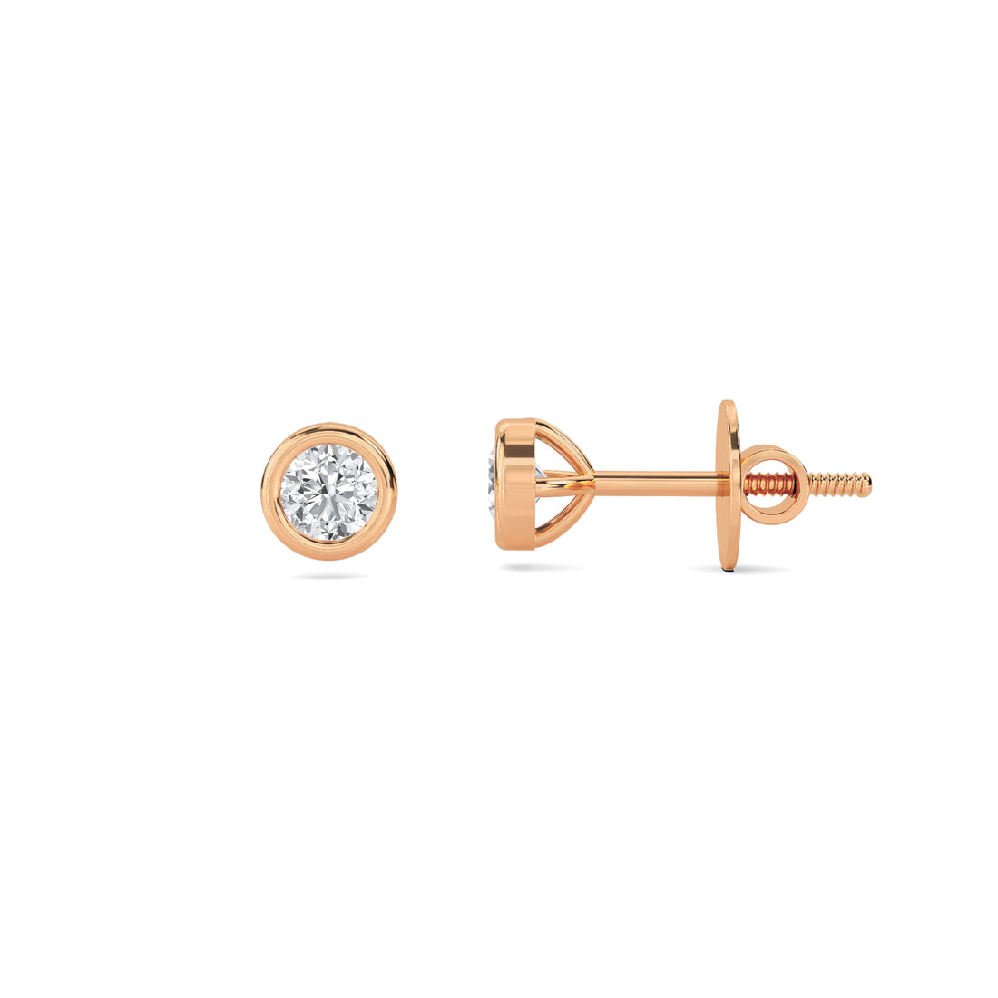 Round Bezel Solitaire Lab Grown Diamond Stud Earrings