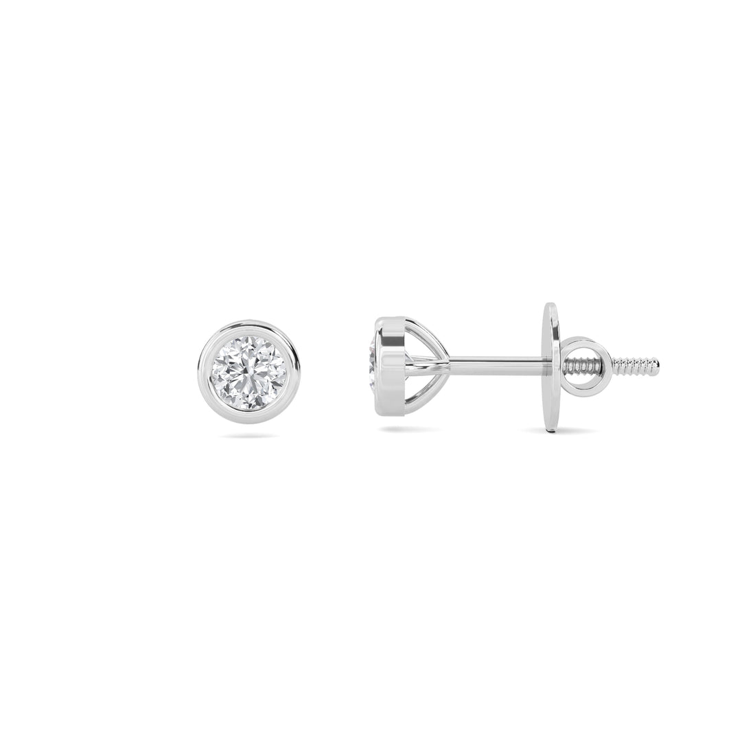 Round Bezel Solitaire Lab Grown Diamond Stud Earrings (Silver)