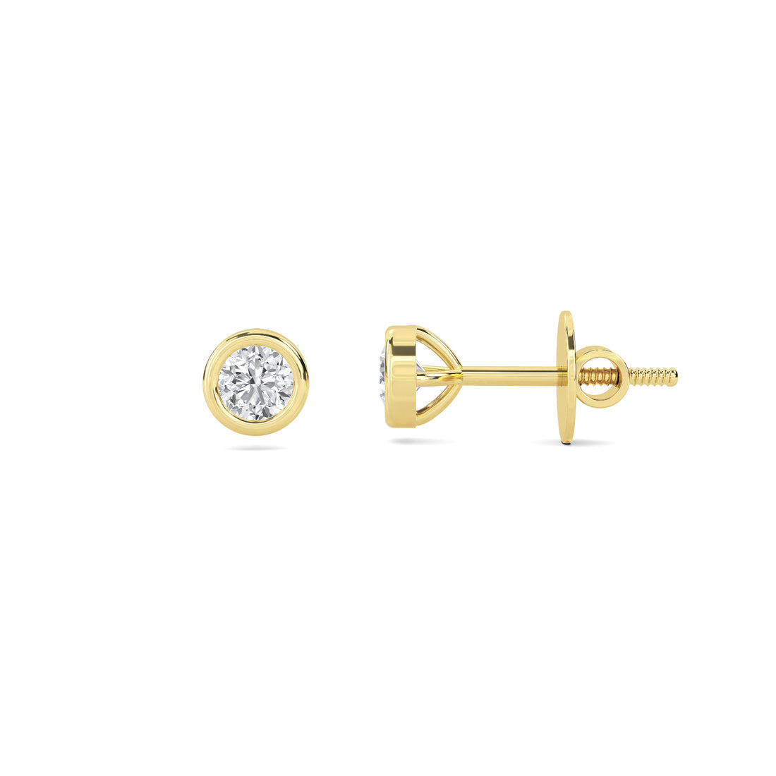 Round Bezel Solitaire Lab Grown Diamond Stud Earrings