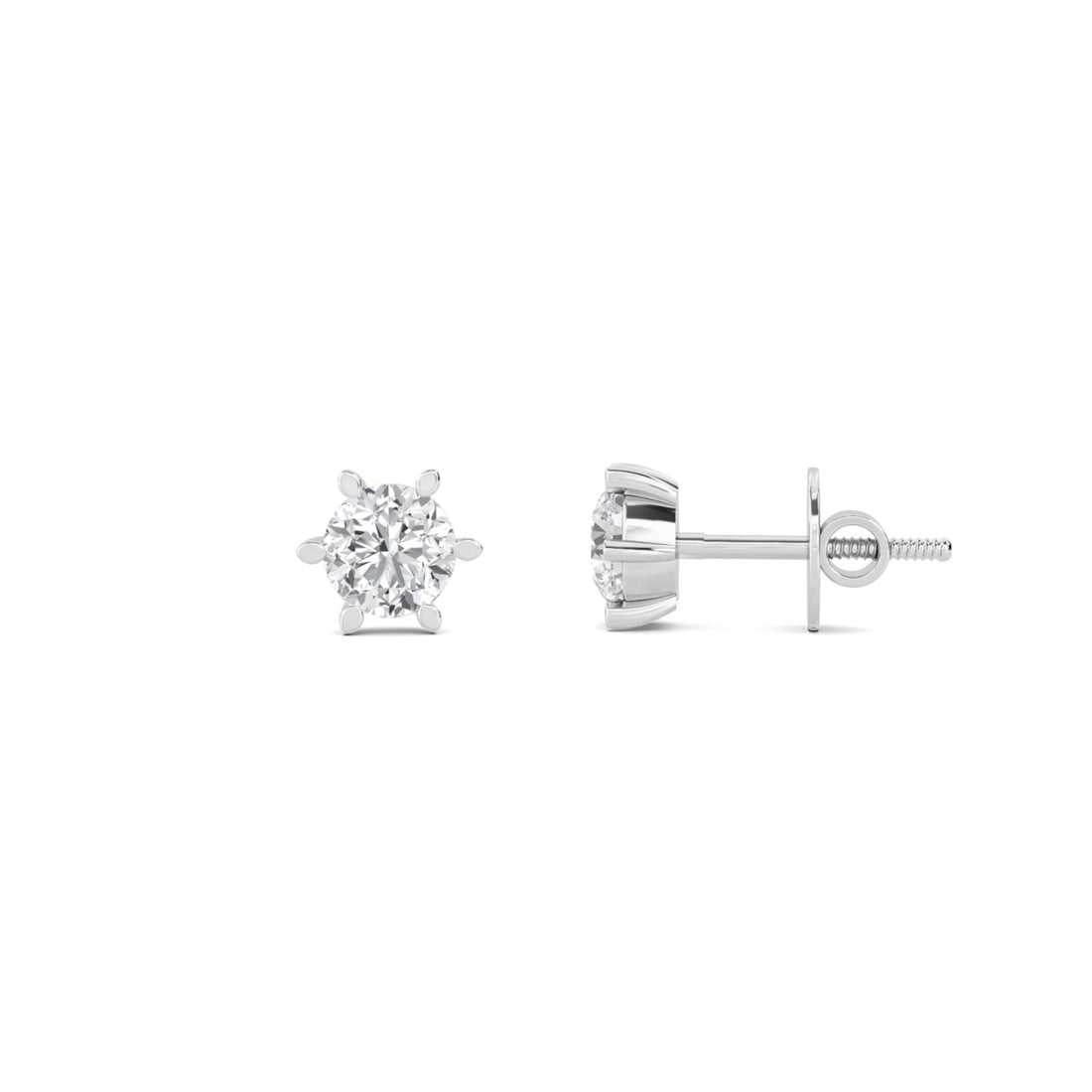 Round Eight Prong Crown Stud Earrings (Silver)