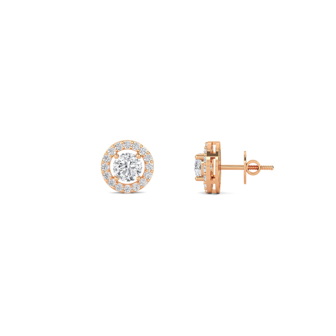 Round Floating Halo Lab Grown Diamond Stud Earrings