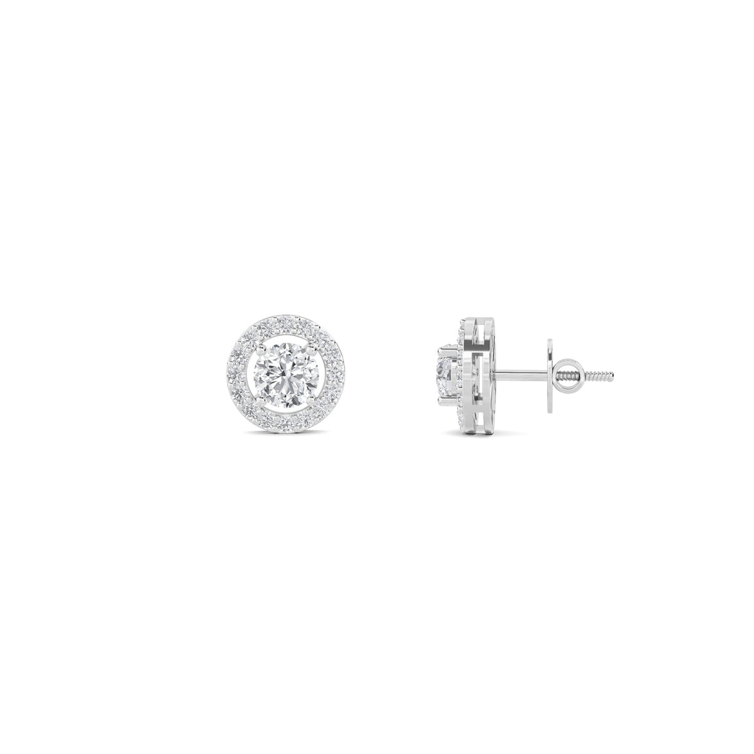 Round Floating Halo Lab Grown Diamond Stud Earrings (Silver)