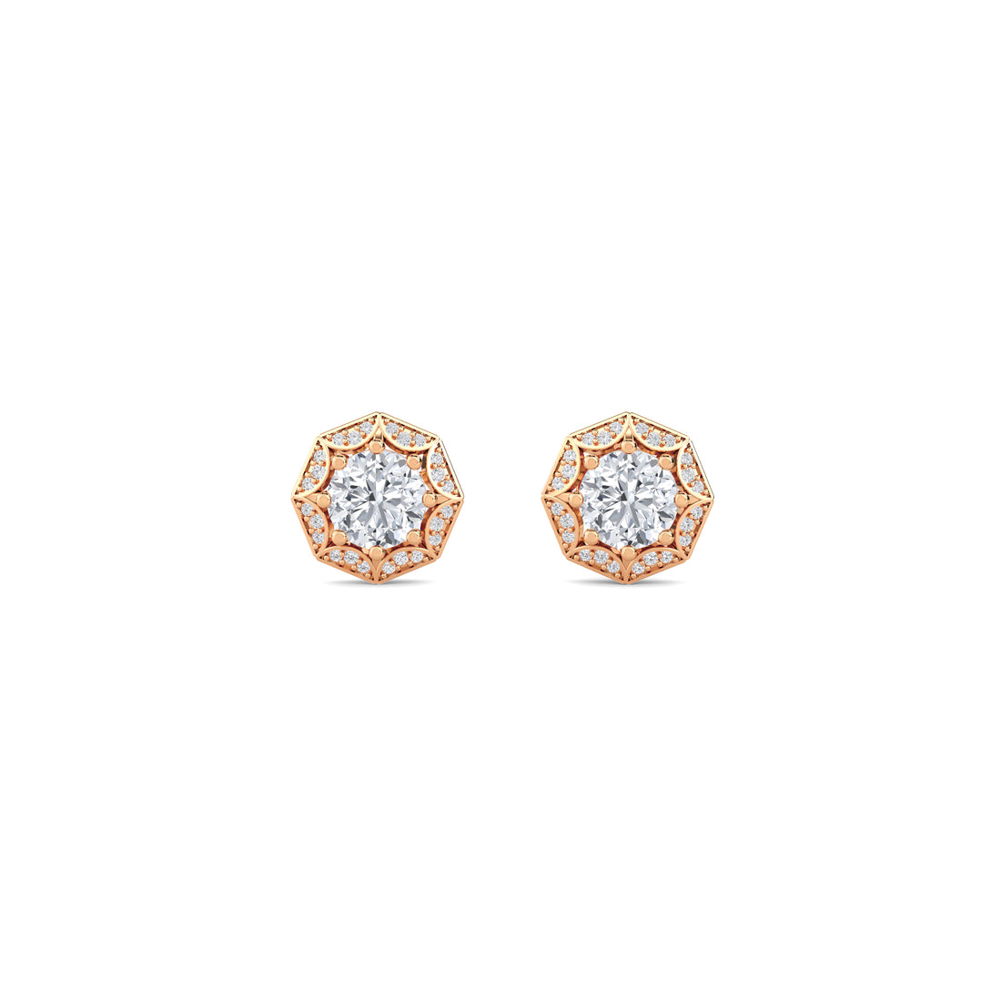 Round Octagon Starburst Halo Lab Grown Diamond Stud Earrings