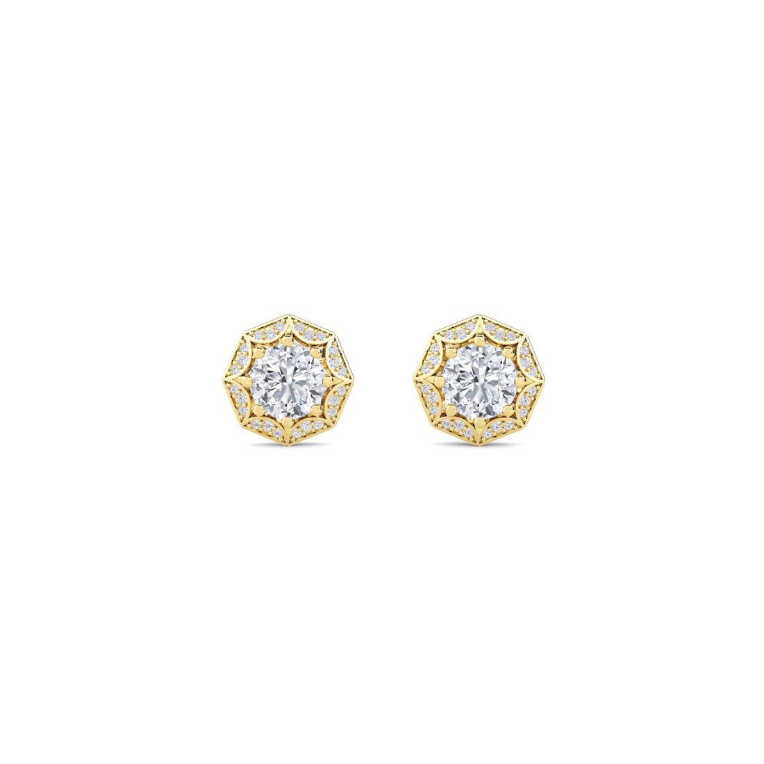 Round Octagon Starburst Halo Lab Grown Diamond Stud Earrings - image 1