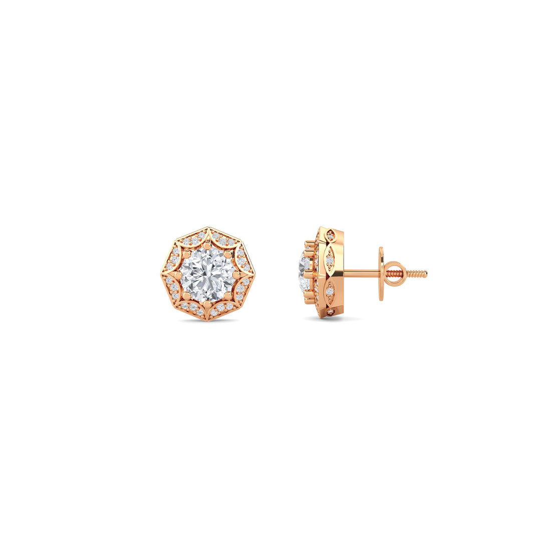 Round Octagon Starburst Halo Lab Grown Diamond Stud Earrings
