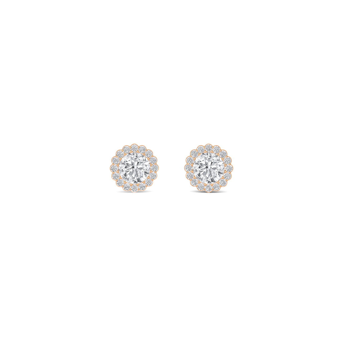 Round Scalloped Flower Halo Lab Grown Diamond Stud Earrings