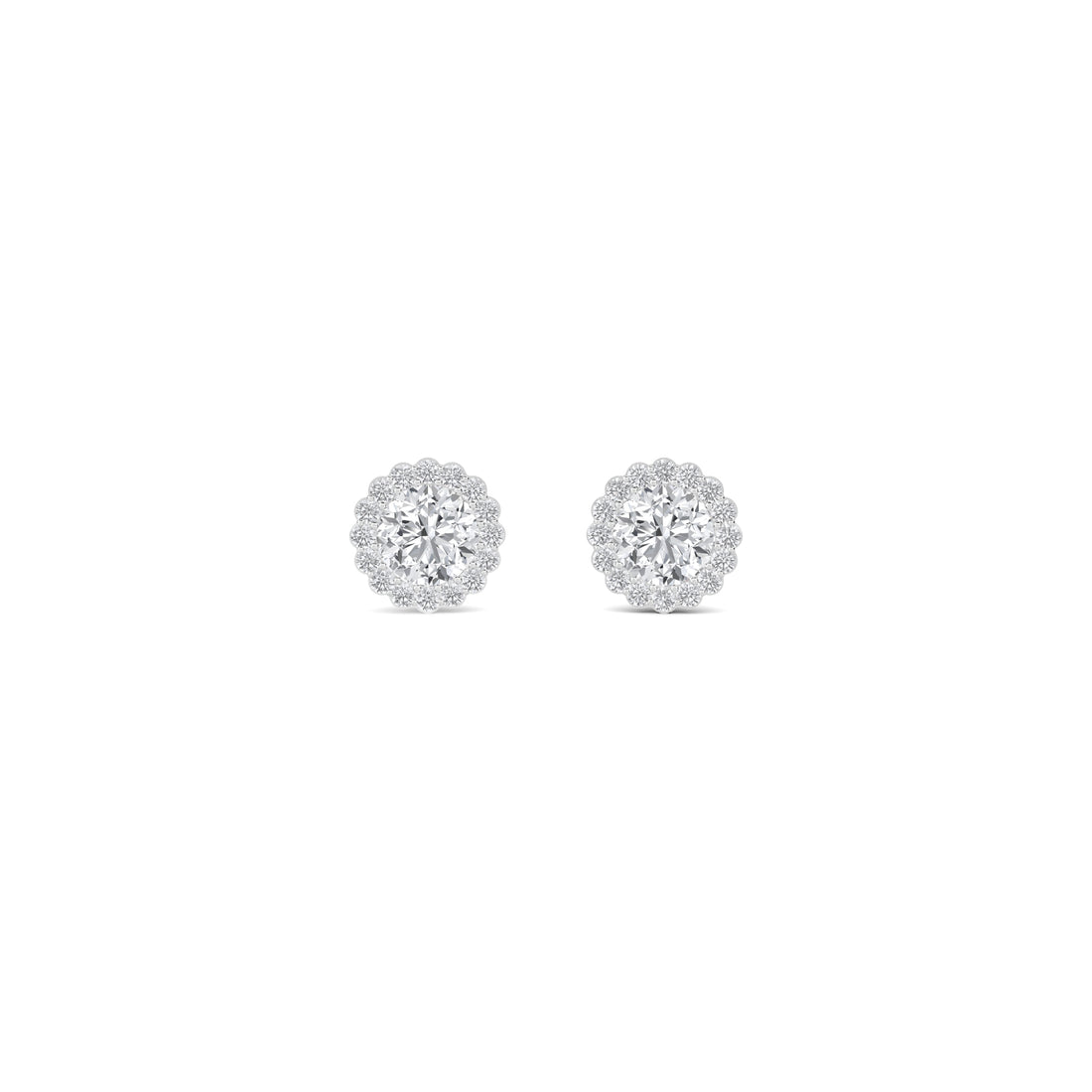 Round Scalloped Flower Halo Lab Grown Diamond Stud Earrings (Silver) - image 1