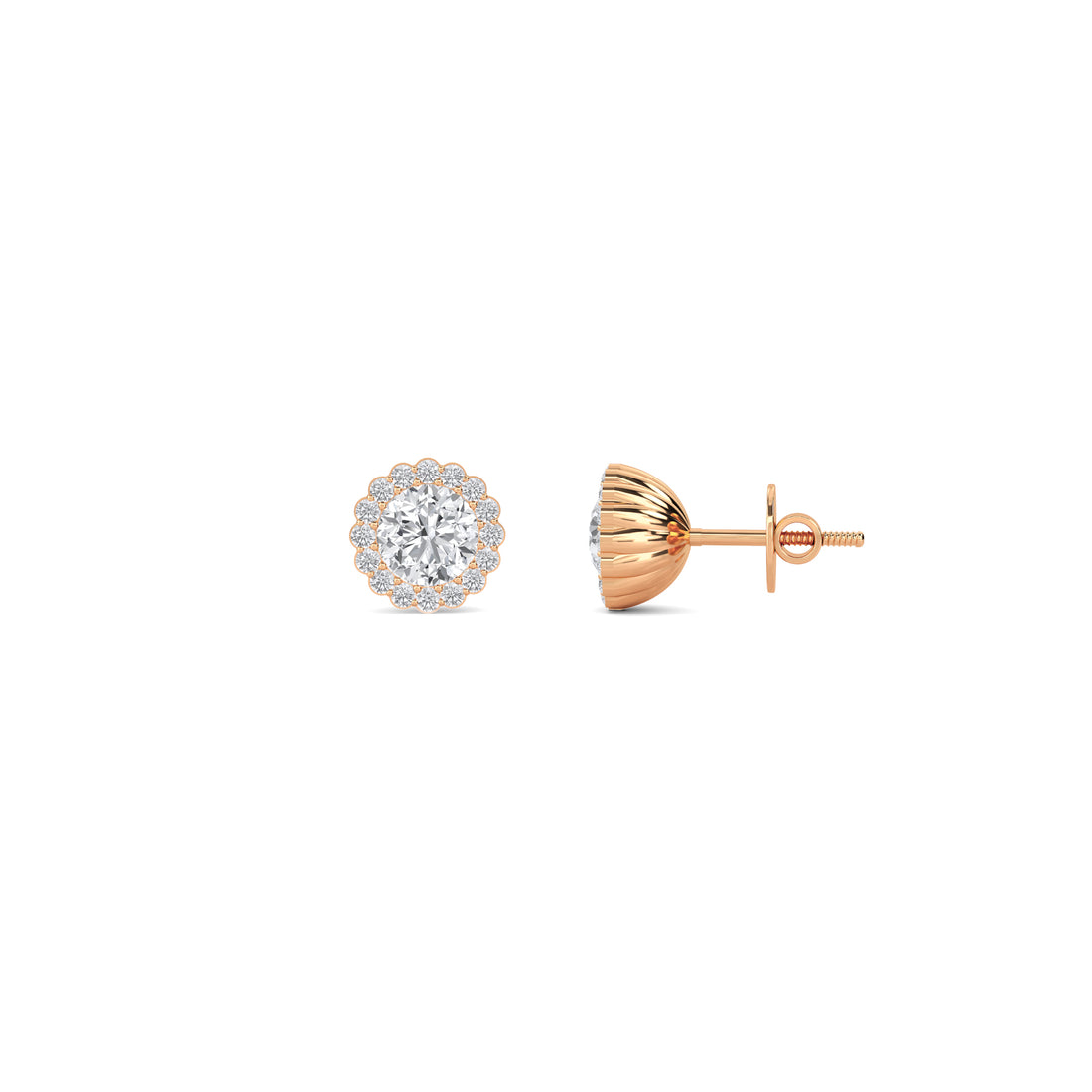Round Scalloped Flower Halo Lab Grown Diamond Stud Earrings