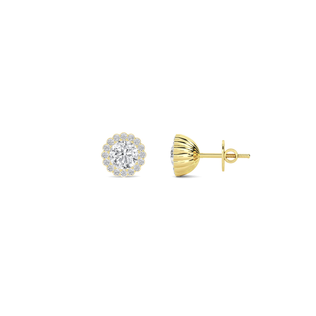 Round Scalloped Flower Halo Lab Grown Diamond Stud Earrings