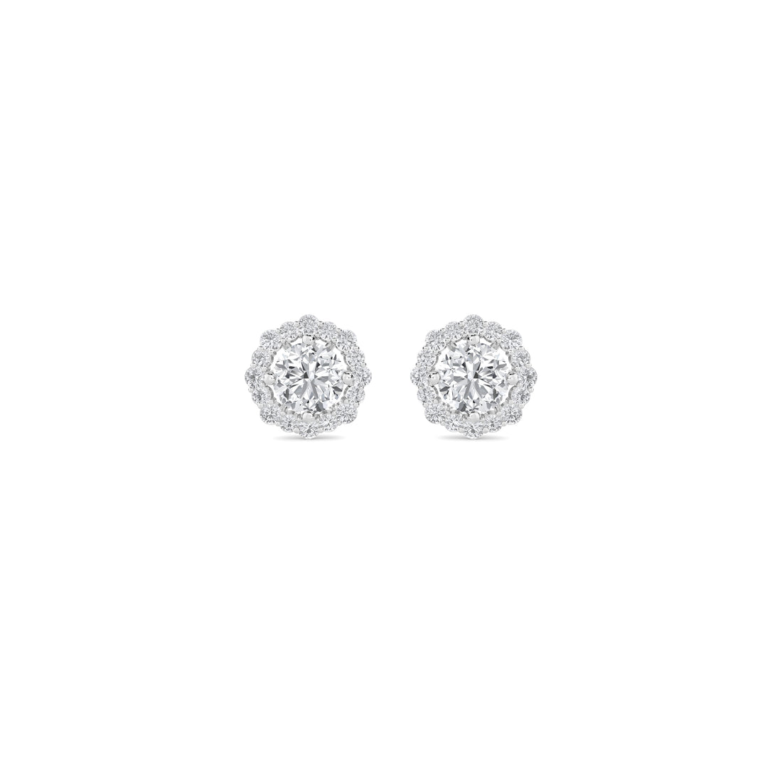 Round Pave Cluster Halo Lab Grown Diamond Stud Earrings (Silver) - image 1