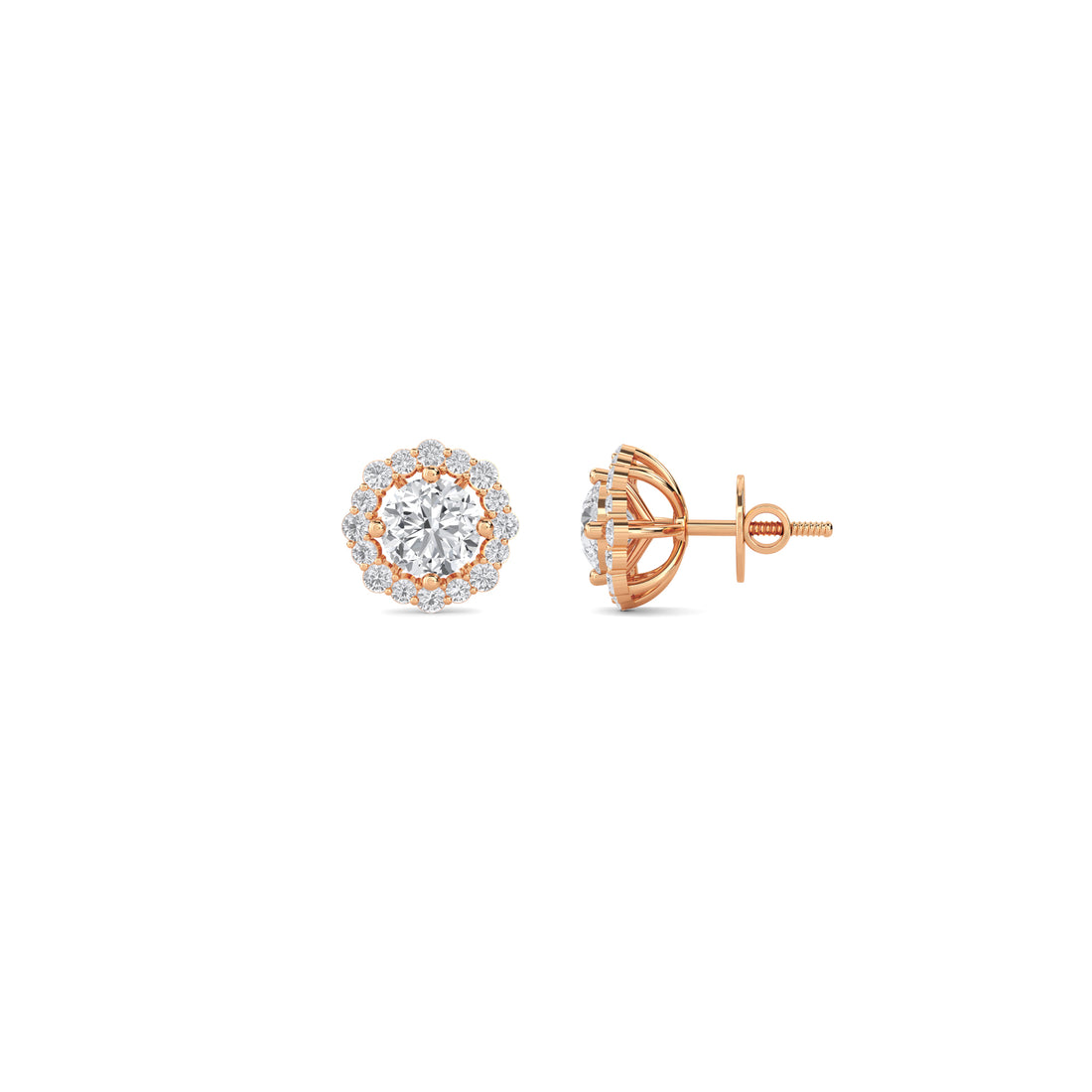 Round Pave Cluster Halo Lab Grown Diamond Stud Earrings