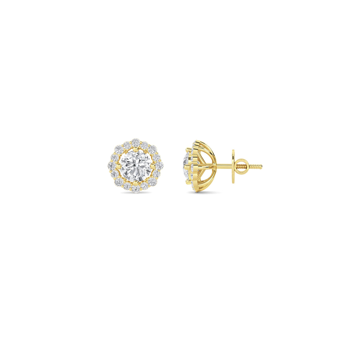 Round Pave Cluster Halo Lab Grown Diamond Stud Earrings
