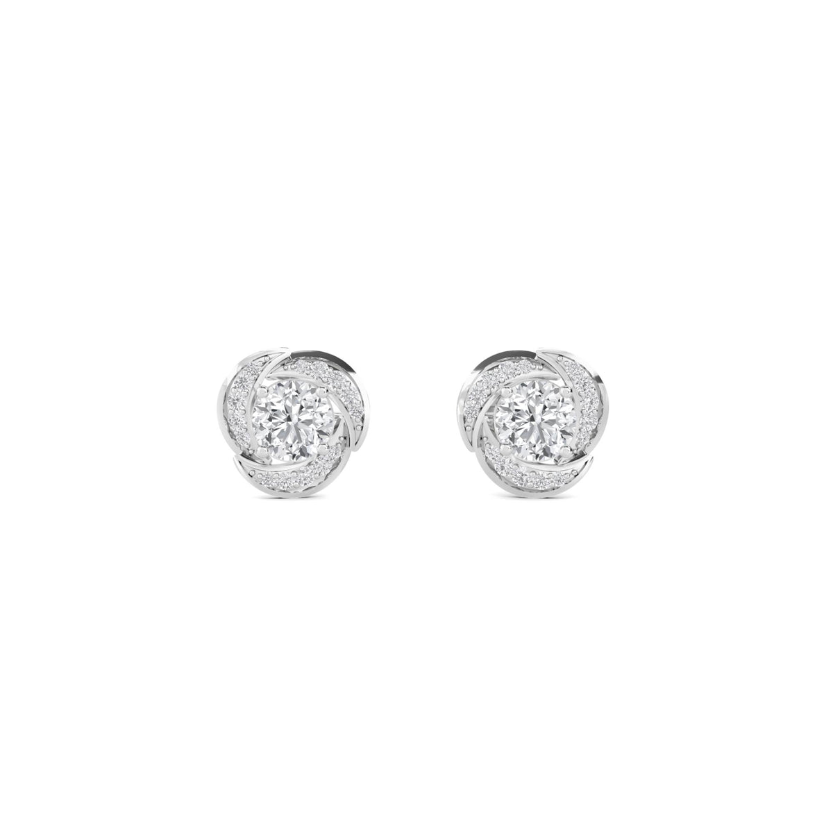 Round Diamond Swirl Cluster Stud Earrings (Silver) - image 1