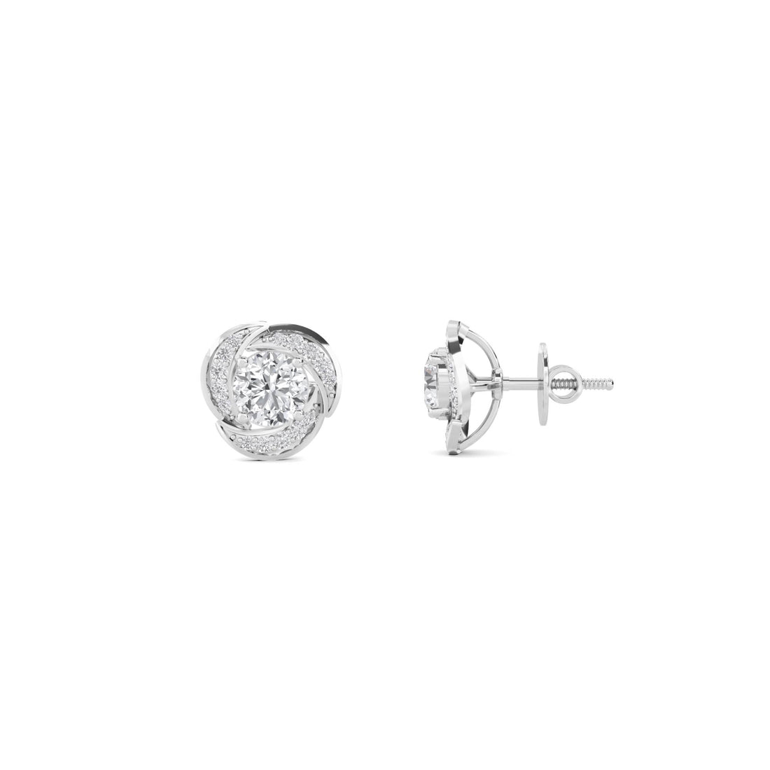 Round Diamond Swirl Cluster Stud Earrings (Silver)
