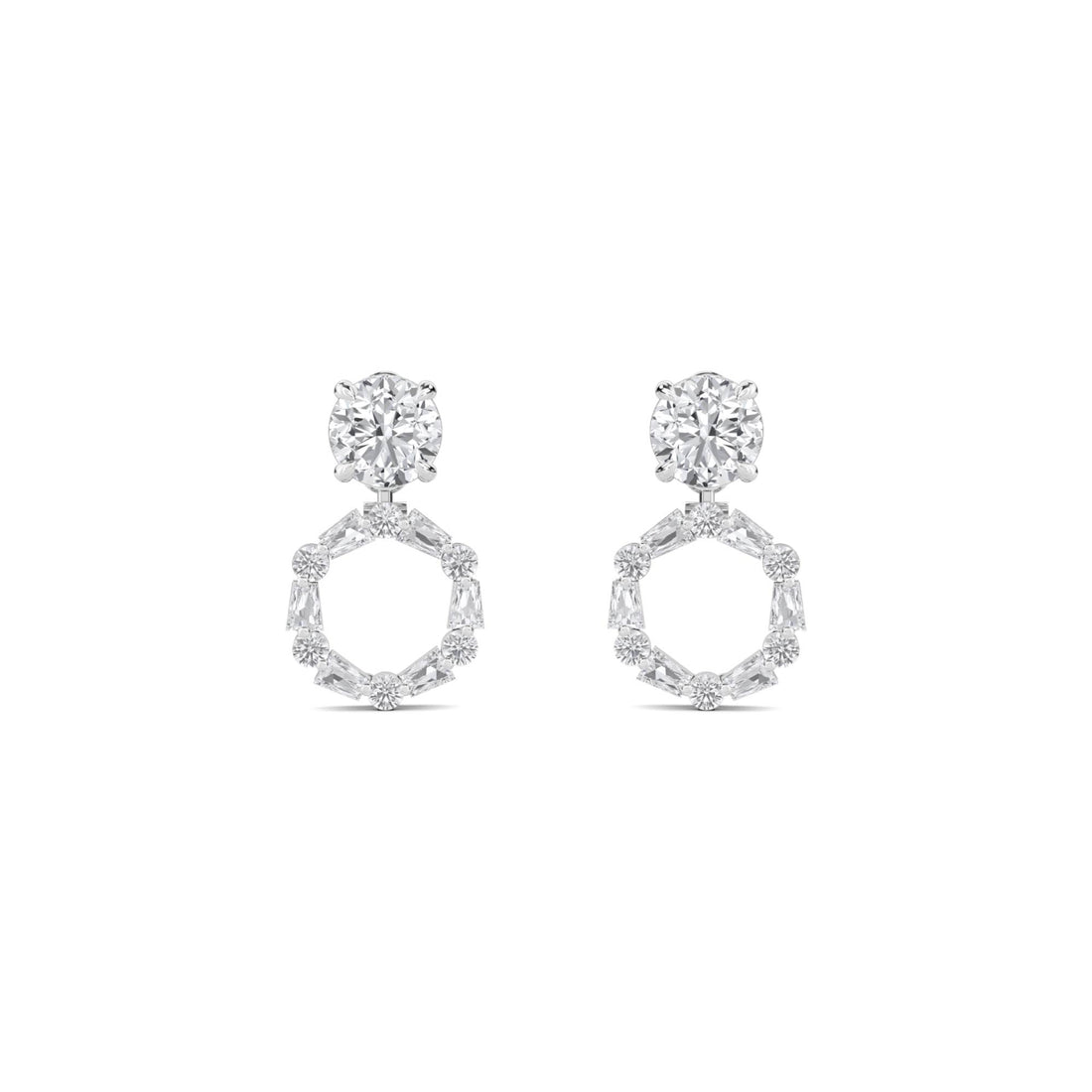 Round Diamond Open Circle Drop Earrings (Silver) - image 1