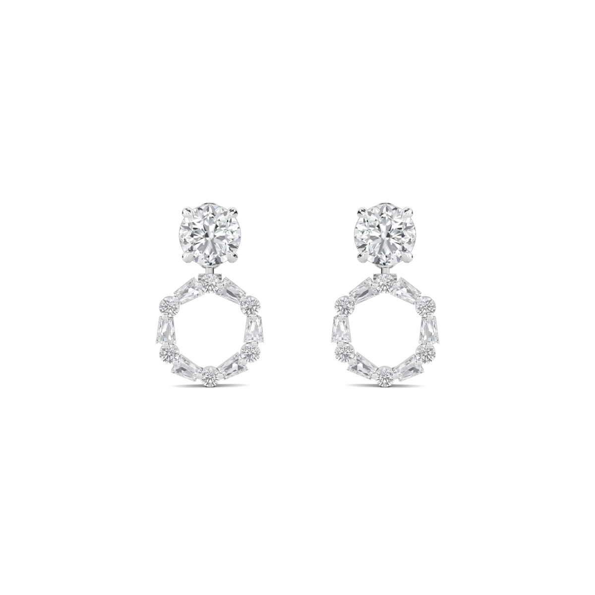 Round Diamond Open Circle Drop Earrings (Silver) - image 1