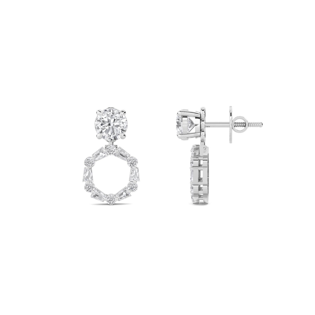 Round Diamond Open Circle Drop Earrings (Silver)