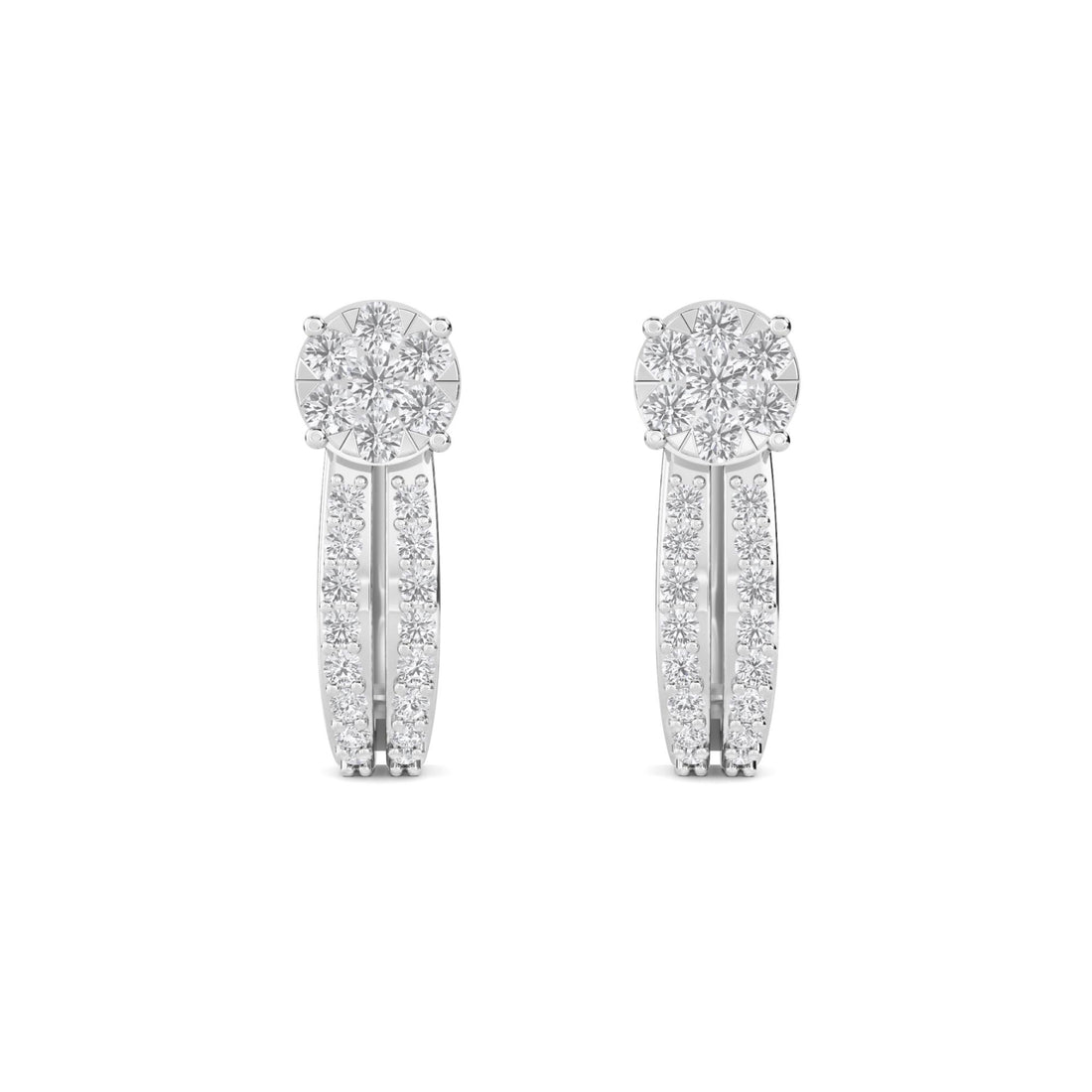 Round Cluster Pave Huggie Hoop Earrings (Silver) - image 1