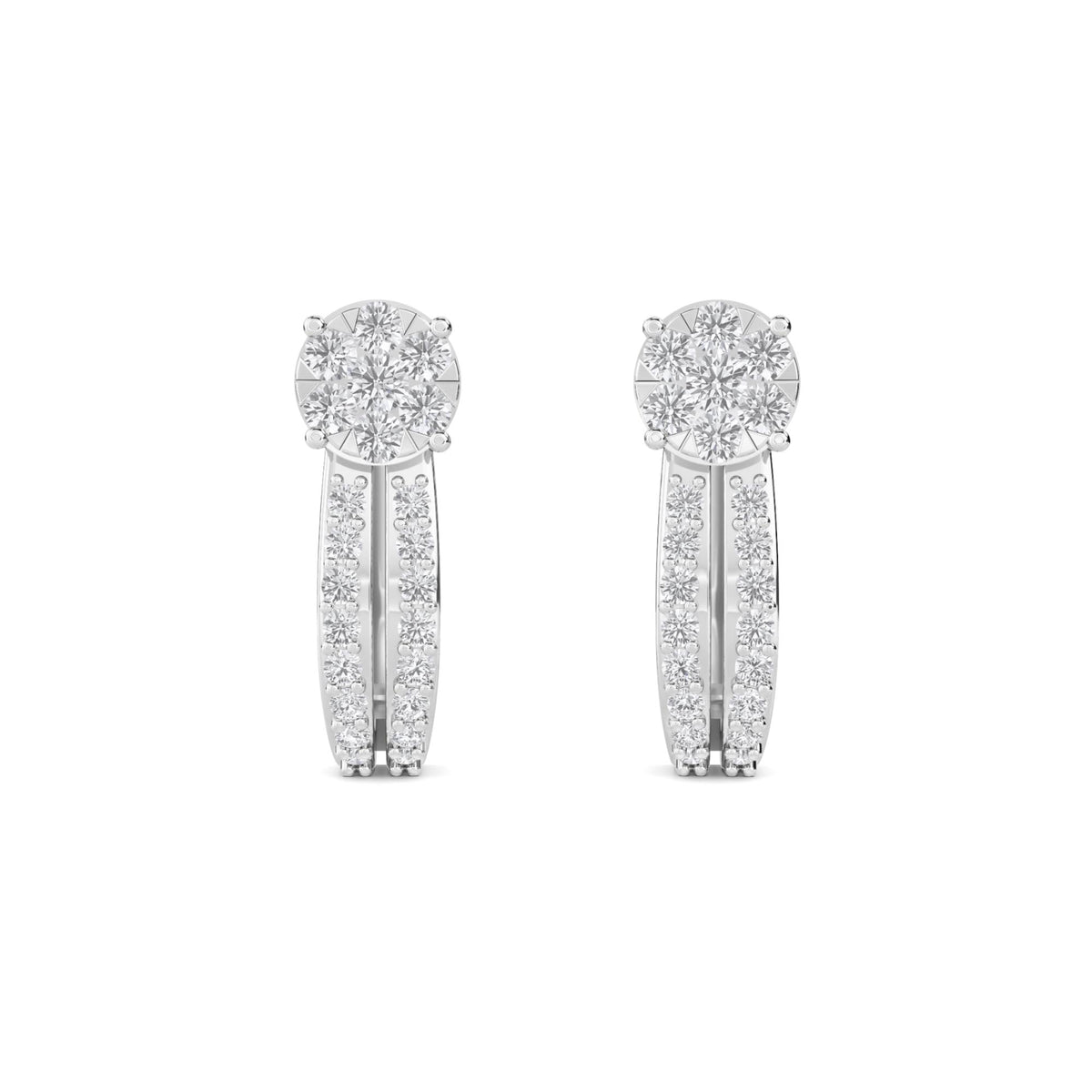 Round Cluster Pave Huggie Hoop Earrings (Silver) - image 1