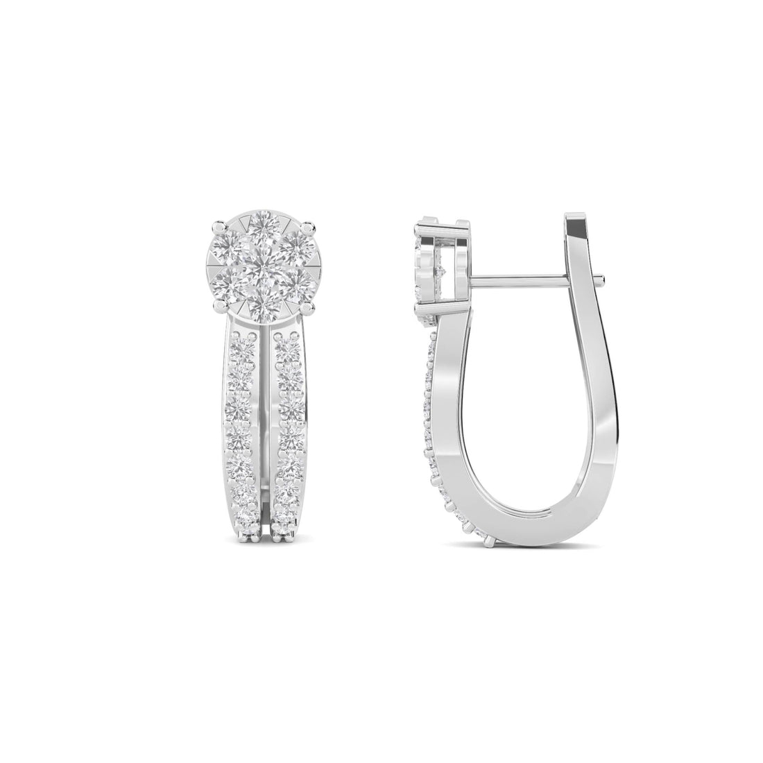 Round Cluster Pave Huggie Hoop Earrings (Silver)