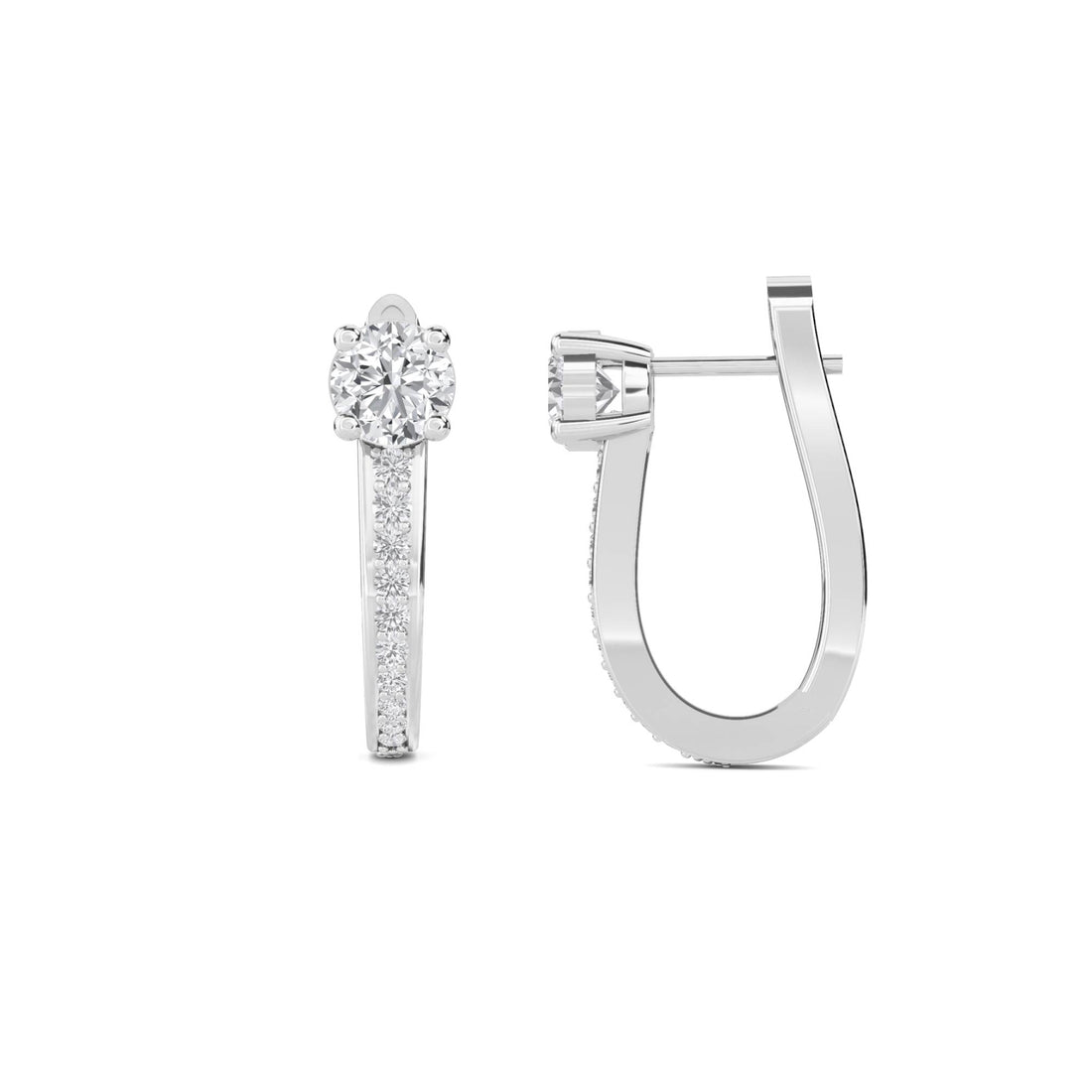 Round Solitaire Pave Bar Drop Earrings (Silver)