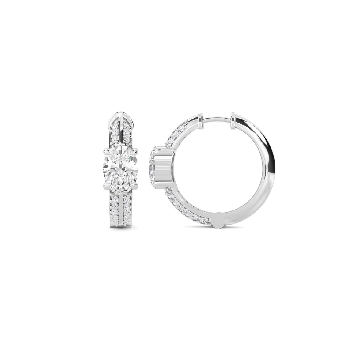Oval Solitaire Graduated Bar Drop Earrings (Silver)