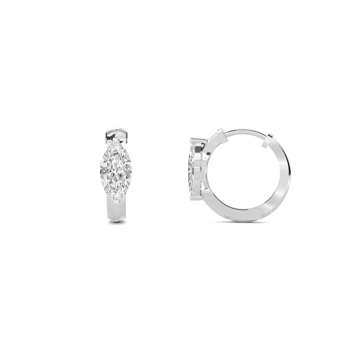 Marquise Huggie Hoop Lab Grown Diamond Earrings (Silver)