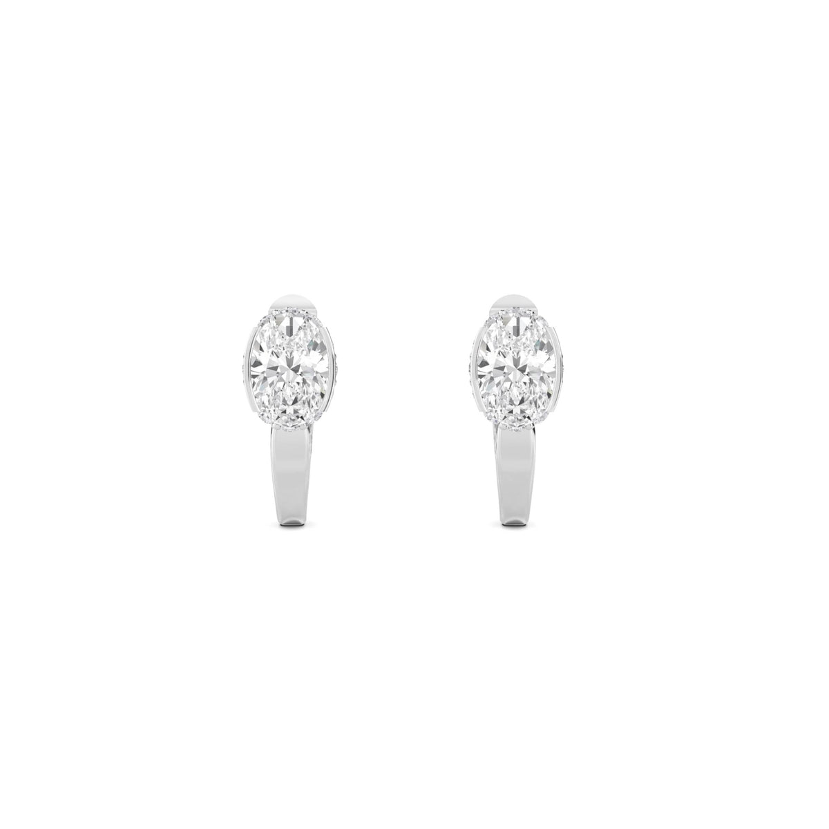 Oval Solitaire Pave Bar Drop Earrings (Silver) - image 1
