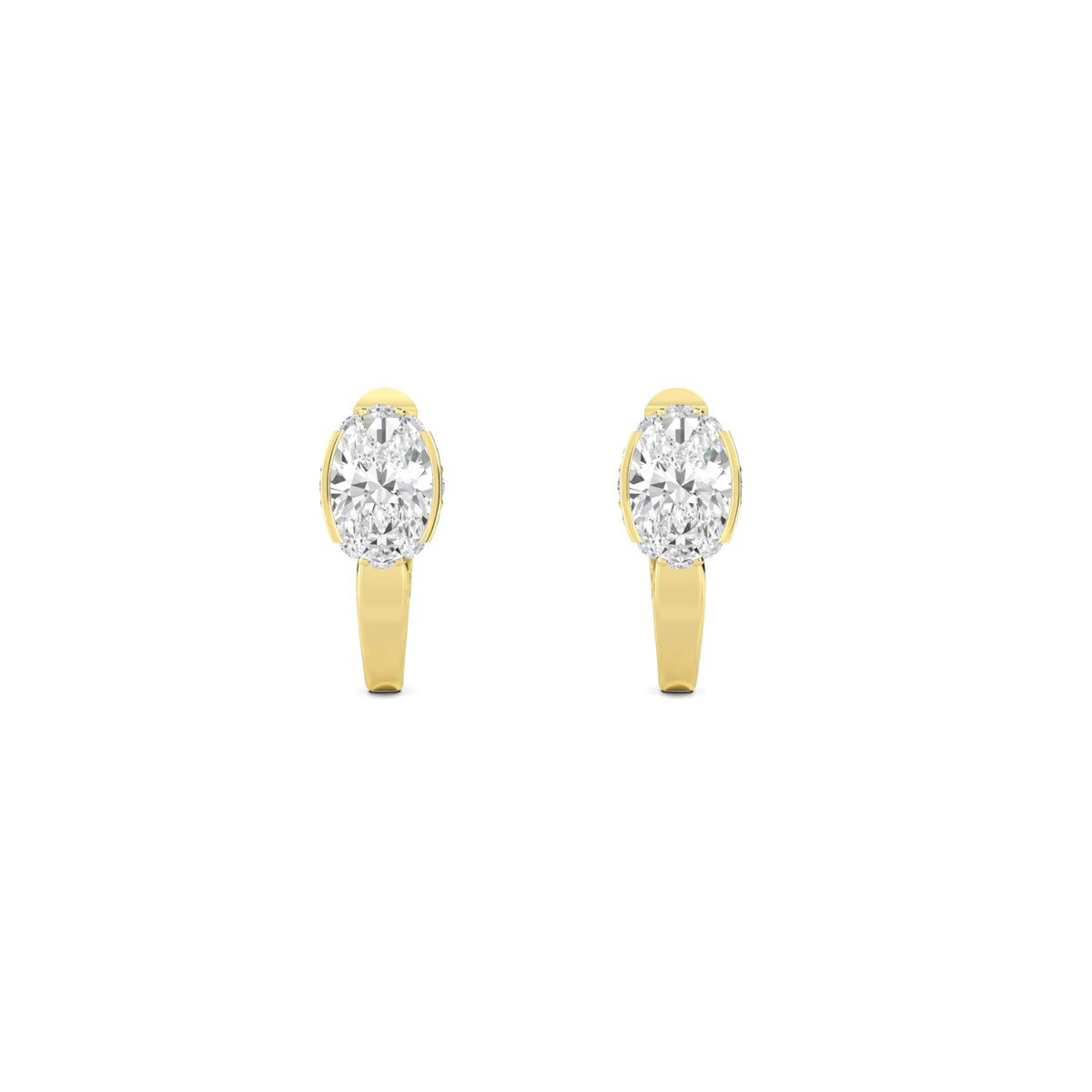 Oval Solitaire Pave Bar Drop Earrings - image 1
