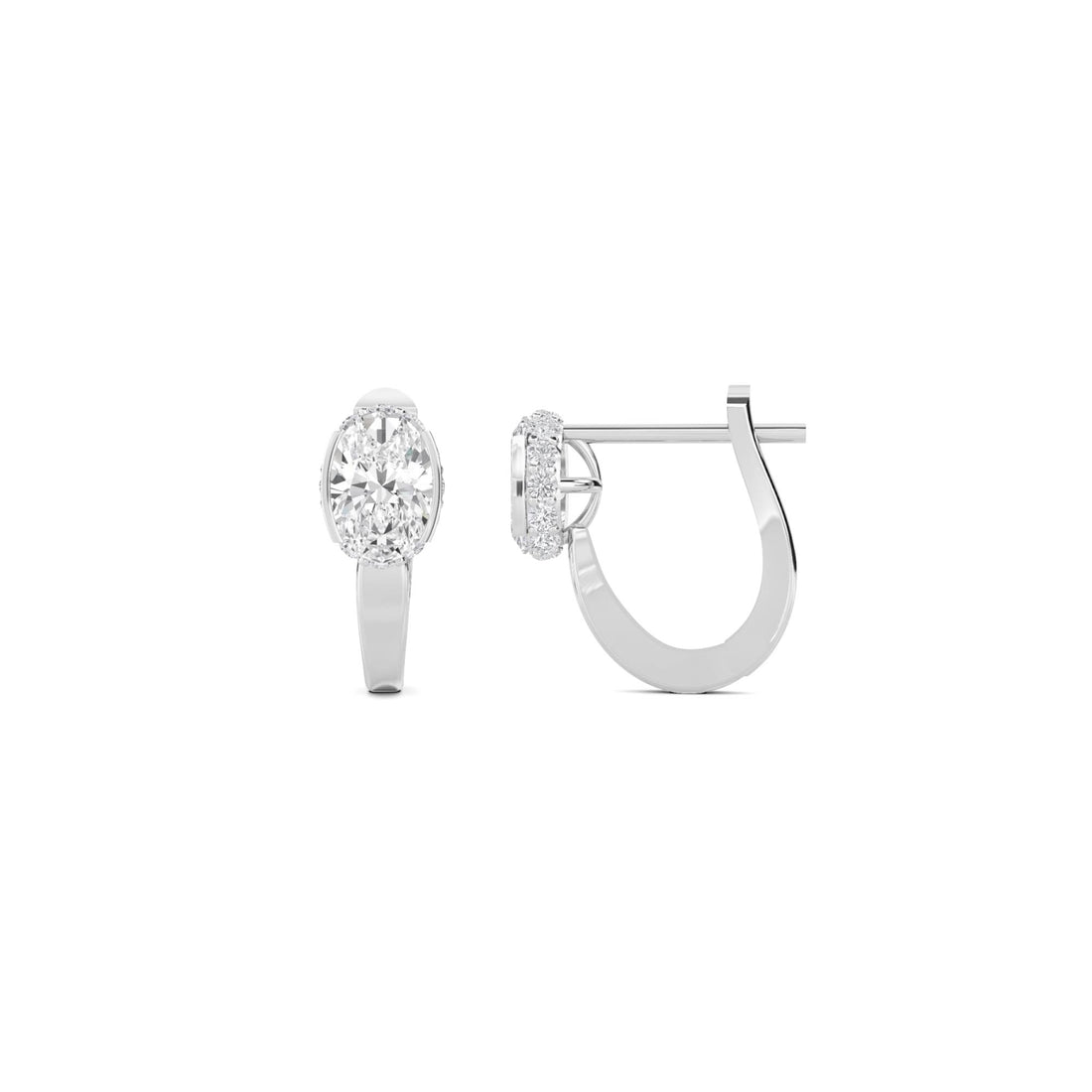 Oval Solitaire Pave Bar Drop Earrings (Silver)