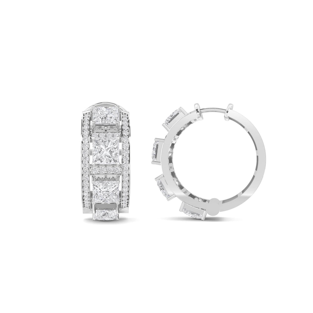 Princess Cut Graduated Bar Drop Earrings (Silver)