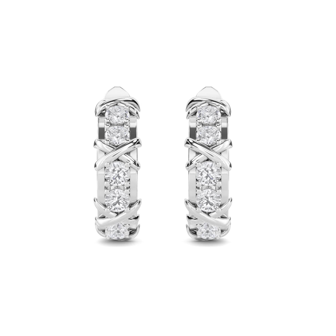 Crossover Diamond Huggie Hoop Earrings (Silver)