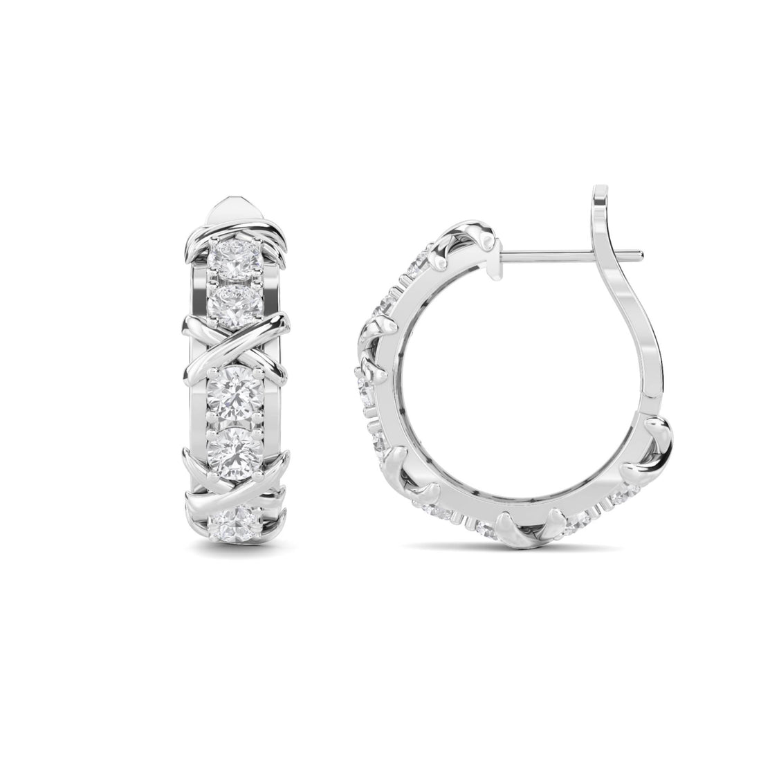 Crossover Diamond Huggie Hoop Earrings (Silver)