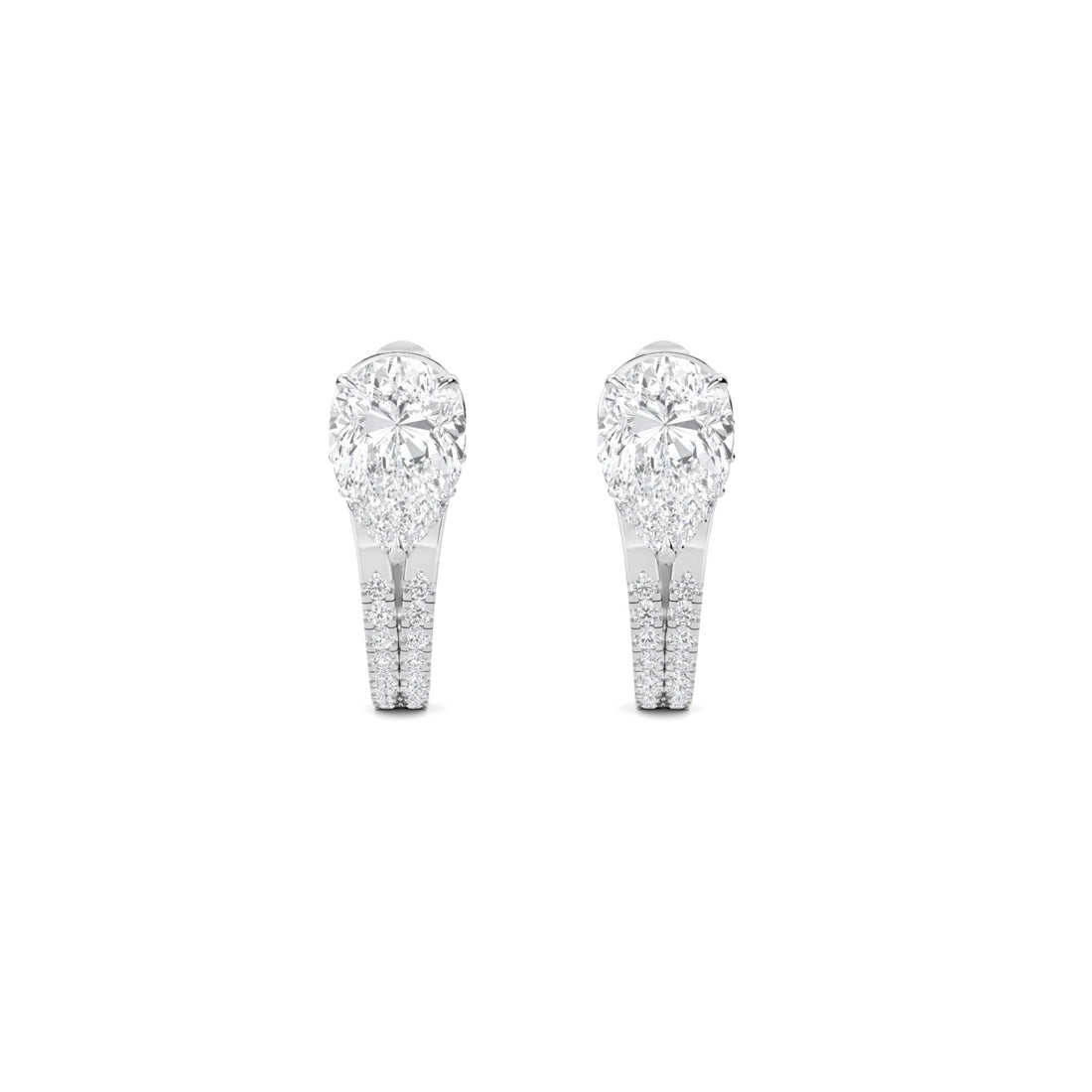 Pear Solitaire Pave Bar Drop Earrings (Silver) - image 1