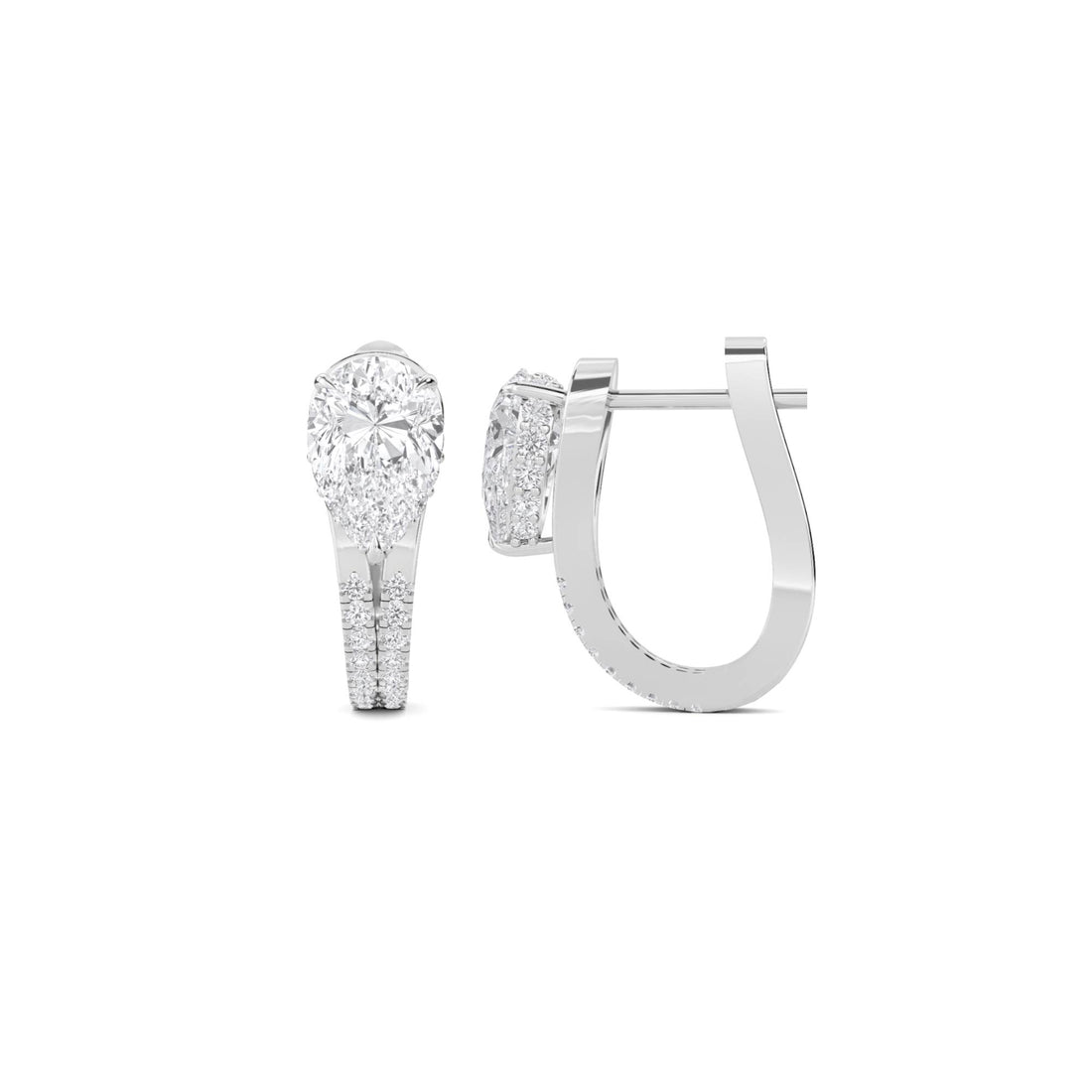 Pear Solitaire Pave Bar Drop Earrings (Silver)