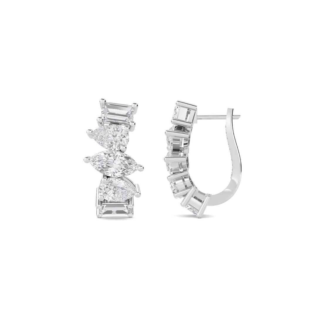 Mixed Cut Graduated Drop Earrings (Silver)
