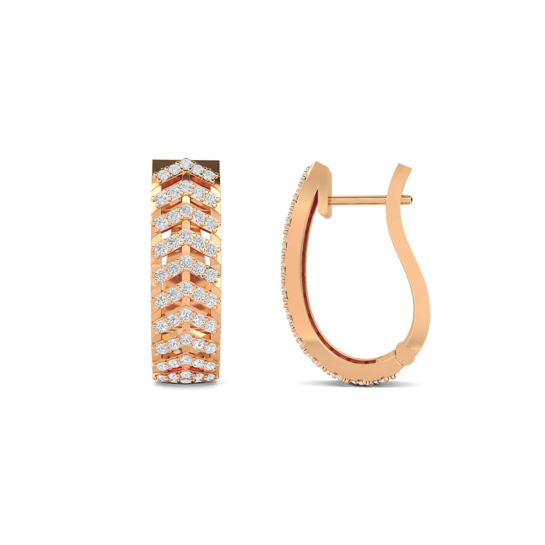 Chevron Pave Huggie Hoop Earrings in rose gold tone